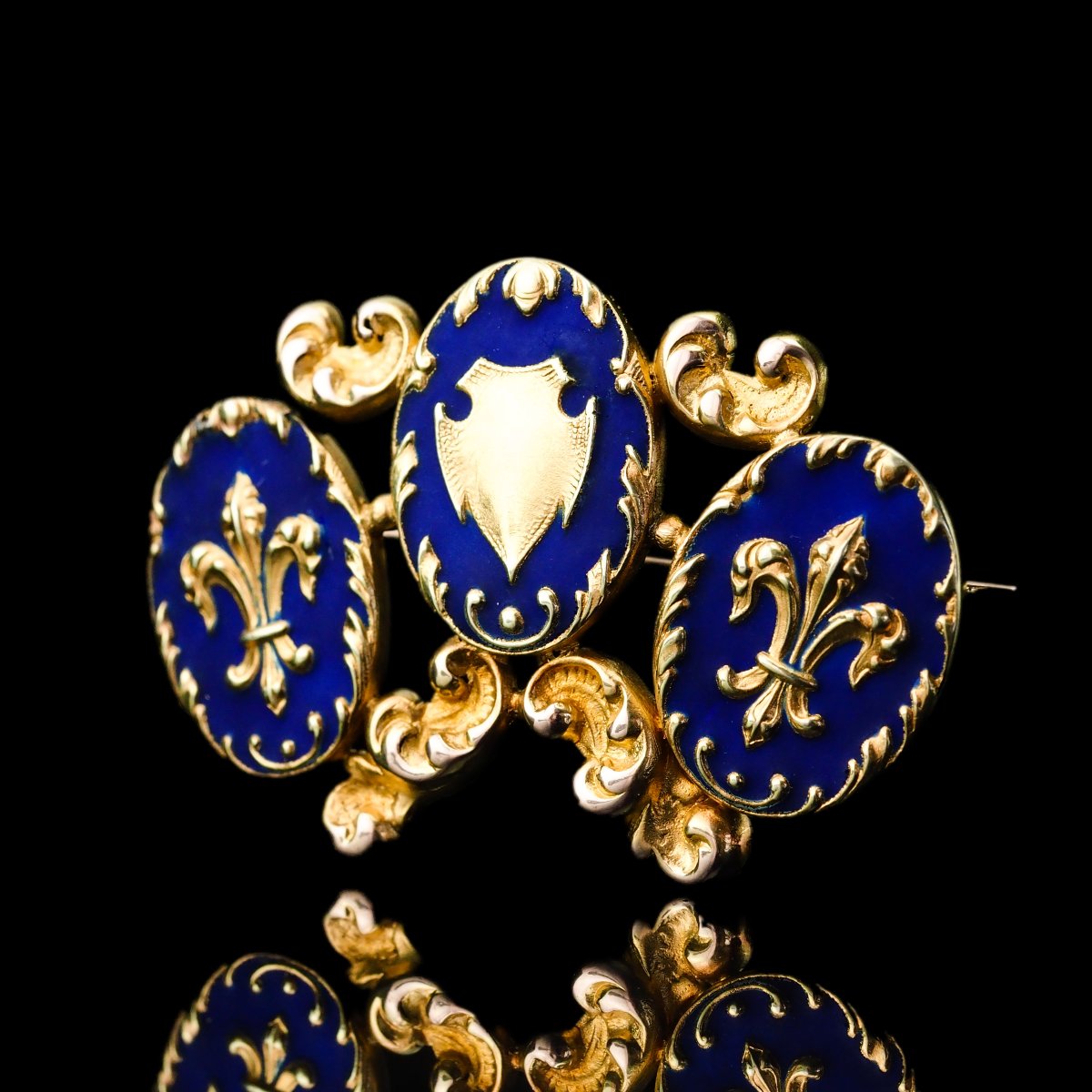 Broche ancienne en or 18 carats à émail bleu fleur-de-lys – XIXᵉ siècle-photo-7
