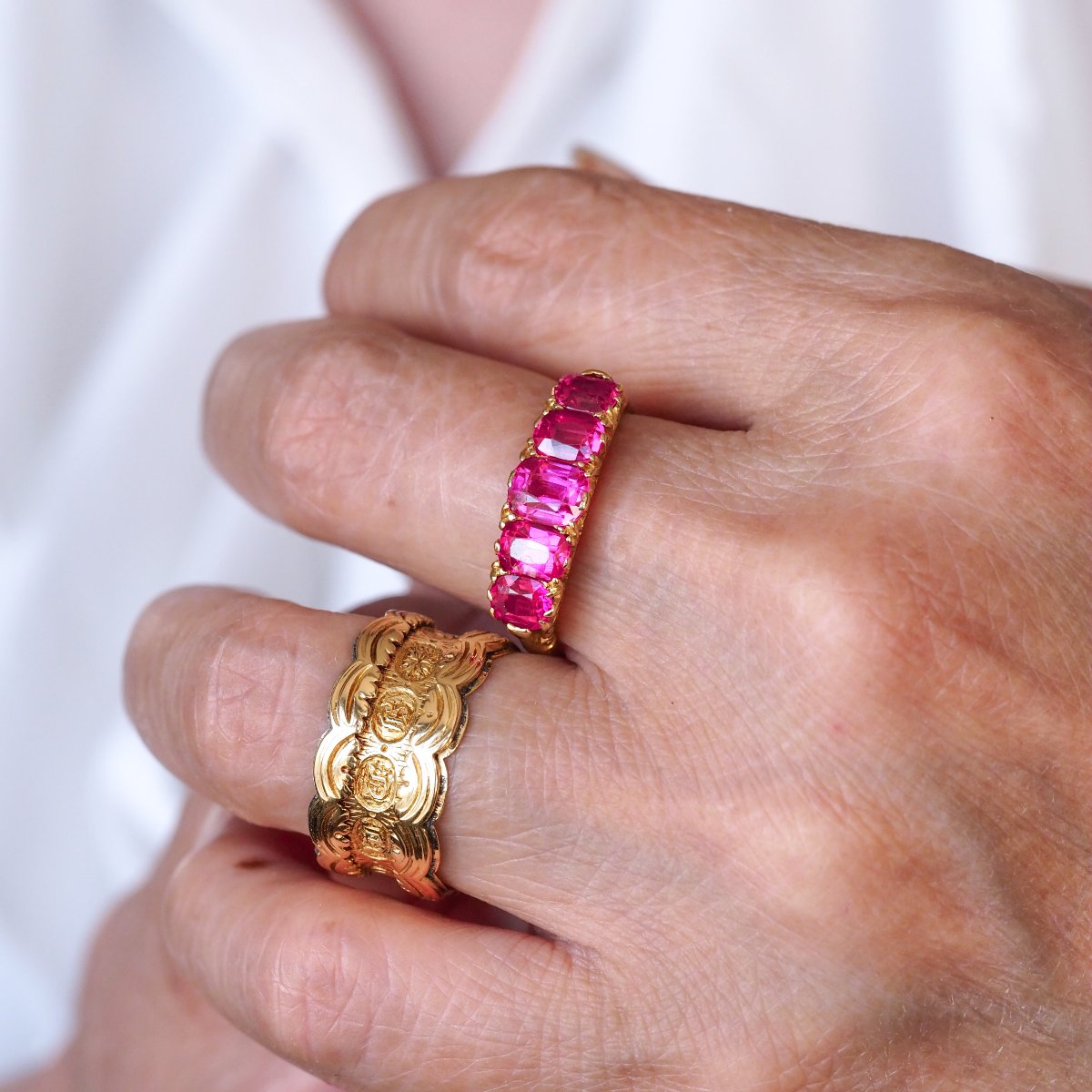 Bague ancienne victorienne à cinq rubis en or 18 carats – vers 1900-photo-2