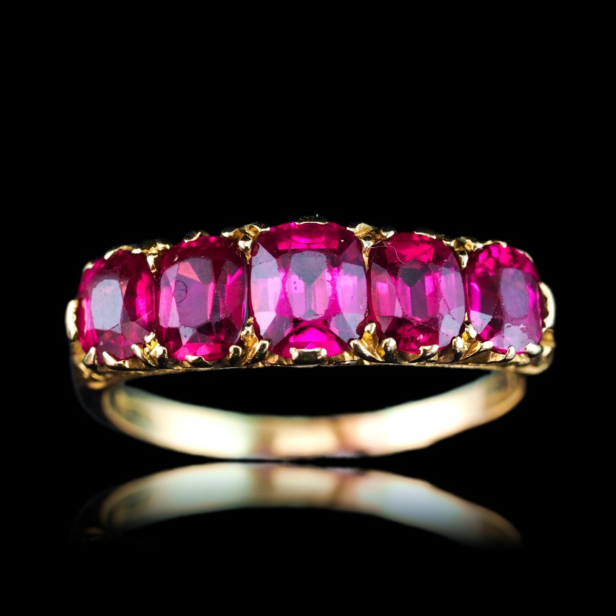 Bague ancienne victorienne à cinq rubis en or 18 carats – vers 1900-photo-4