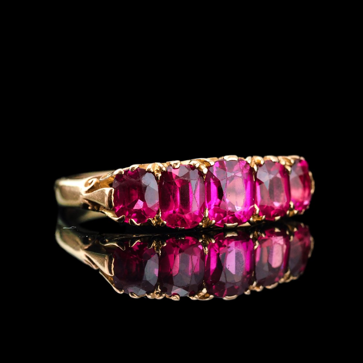 Bague ancienne victorienne à cinq rubis en or 18 carats – vers 1900-photo-4