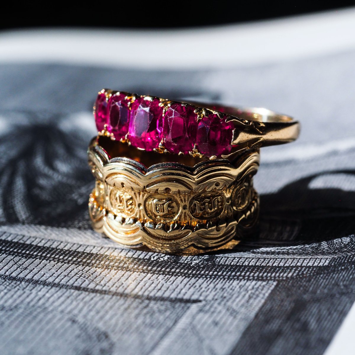 Bague ancienne victorienne à cinq rubis en or 18 carats – vers 1900-photo-5