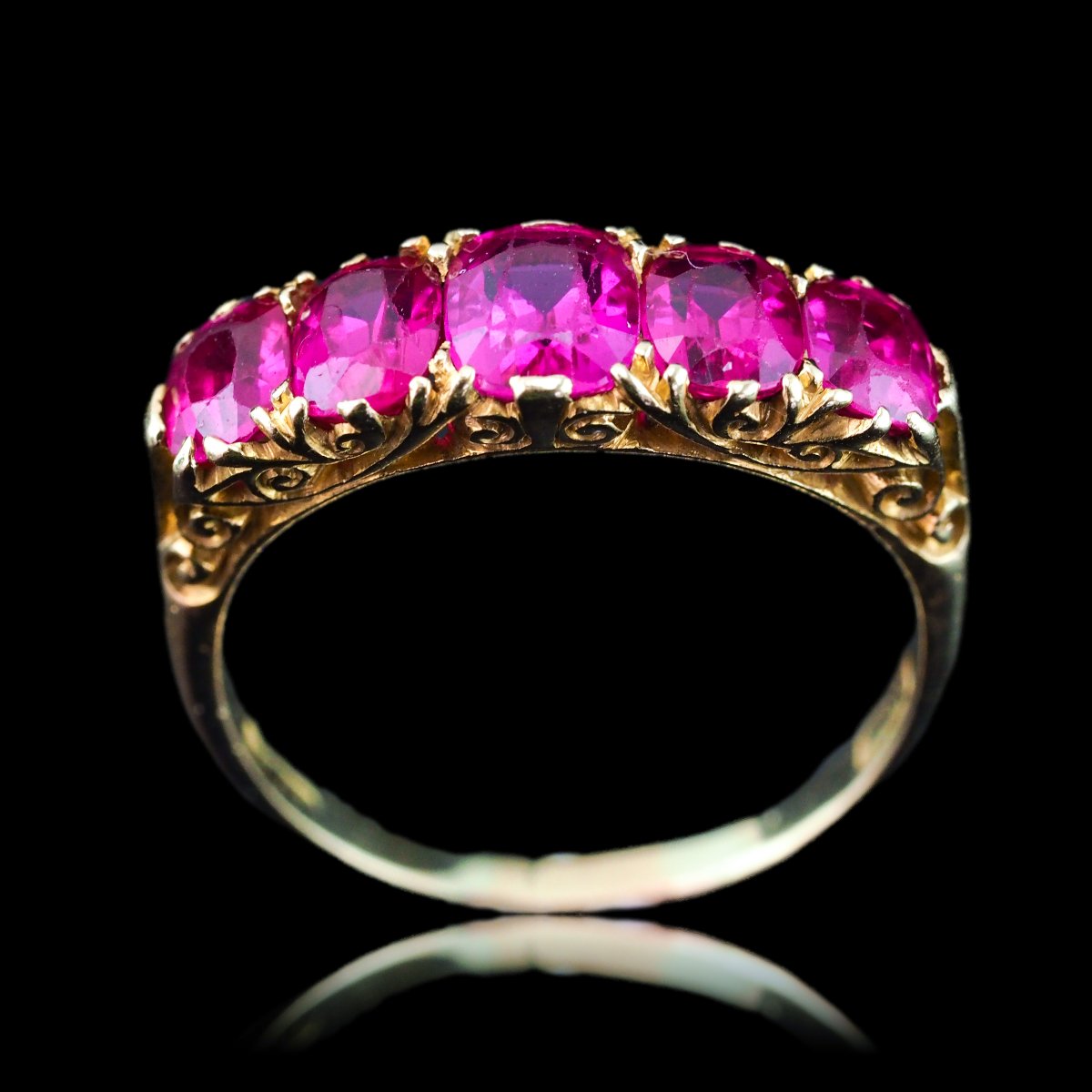 Bague ancienne victorienne à cinq rubis en or 18 carats – vers 1900-photo-7
