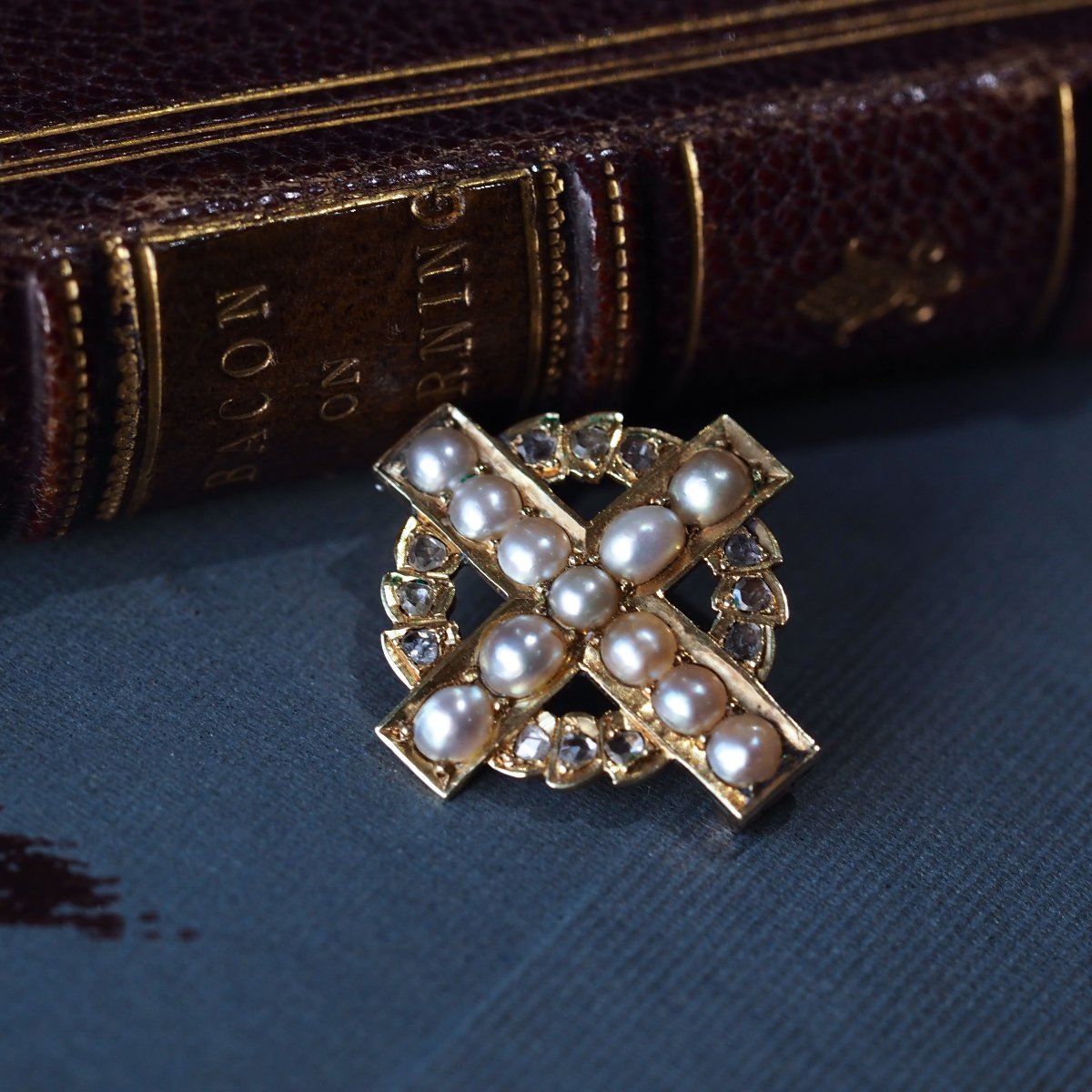 Antique Diamond And Pearl Cross Brooch/pendant 15k Gold C.1880-photo-5
