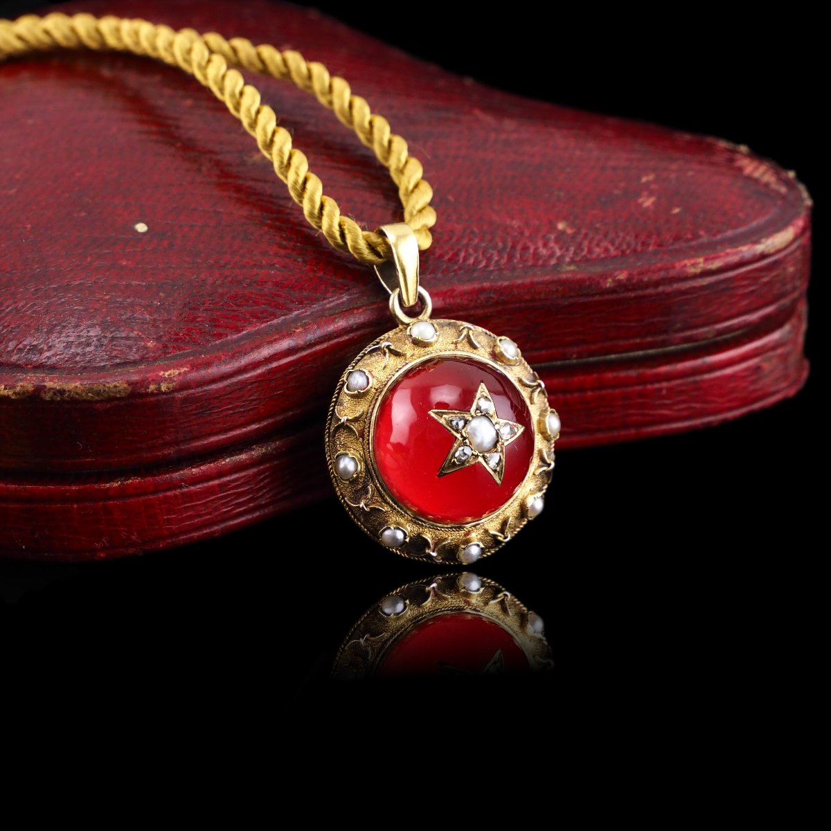 Collier ancien victorien à pendentif étoile serti de diamants, perles - Or 15K vers 1880-photo-2
