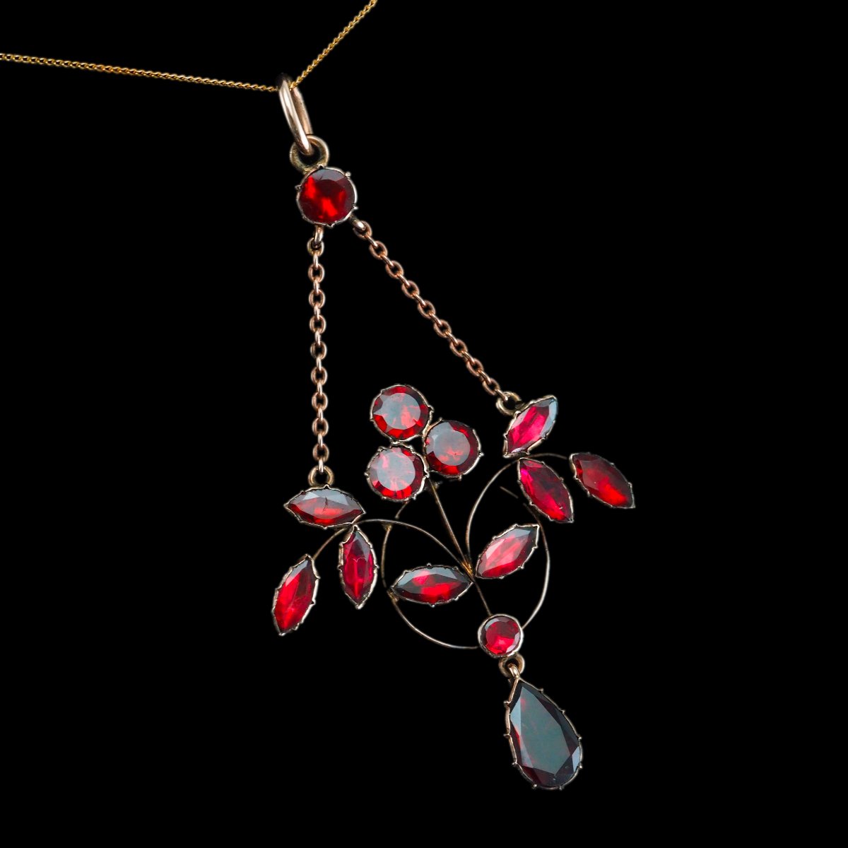 Pendentif ancien Art nouveau en grenat, or 9K , vers 1900-photo-4