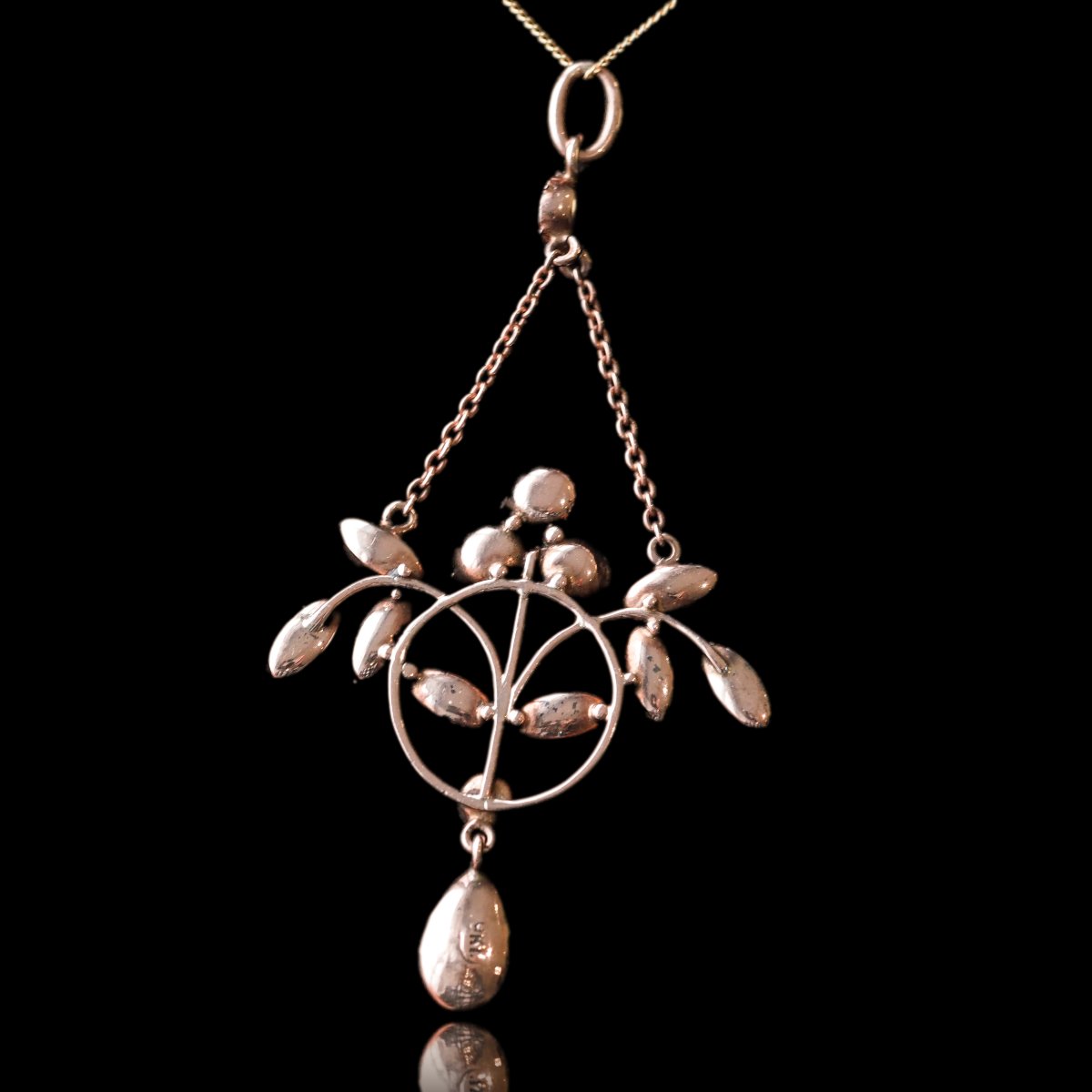 Pendentif ancien Art nouveau en grenat, or 9K , vers 1900-photo-1