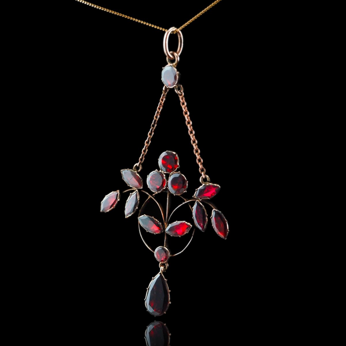 Pendentif ancien Art nouveau en grenat, or 9K , vers 1900-photo-5