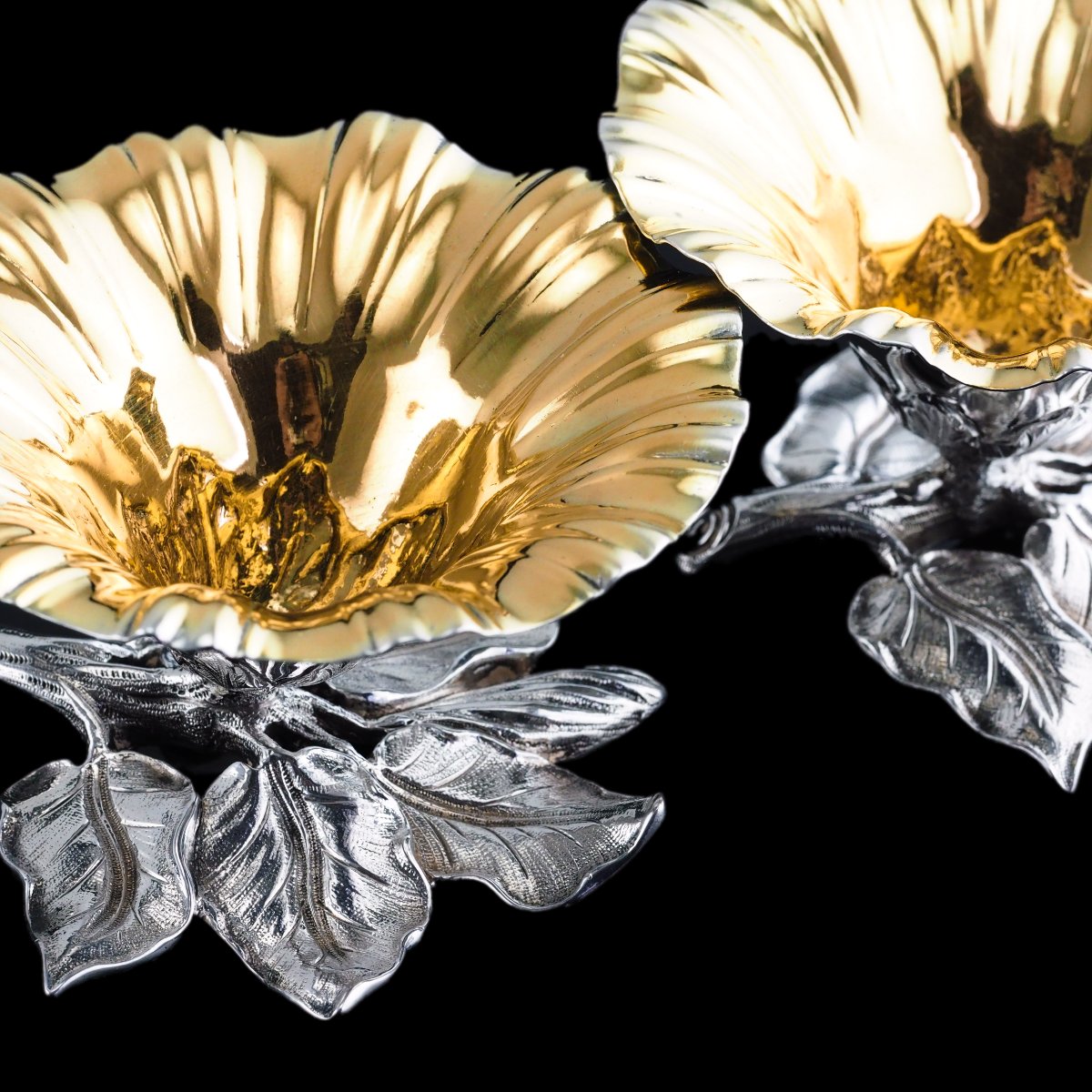 Antique Solid Silver Salt Cellars Naturalistic Flower Design - William Bateman 1832-photo-1