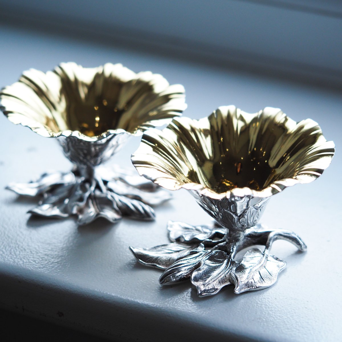 Antique Solid Silver Salt Cellars Naturalistic Flower Design - William Bateman 1832-photo-4