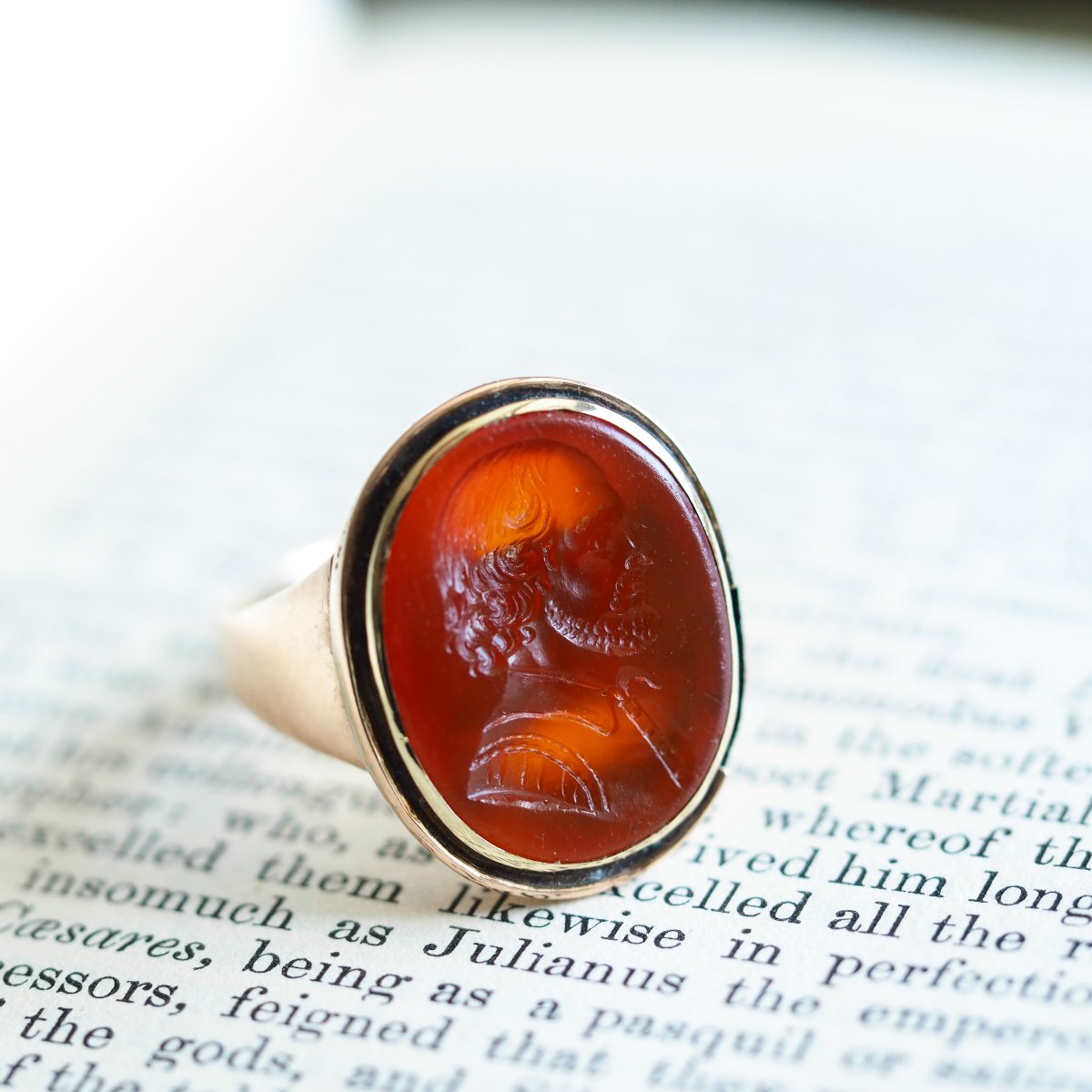 Antique 18k Gold Carnelian Intaglio Ring, Side Profile Gentleman - 19th Century.-photo-5