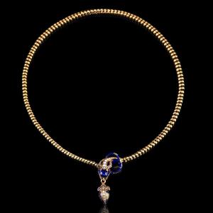 Collier ancien victorien serpent en or 18 carats, diamant et émail, vers 1860