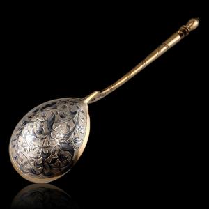 Grande cuillère ancienne russe en argent niellé – Moscou, vers 1848