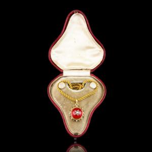 Collier ancien victorien à pendentif étoile serti de diamants, perles - Or 15K vers 1880