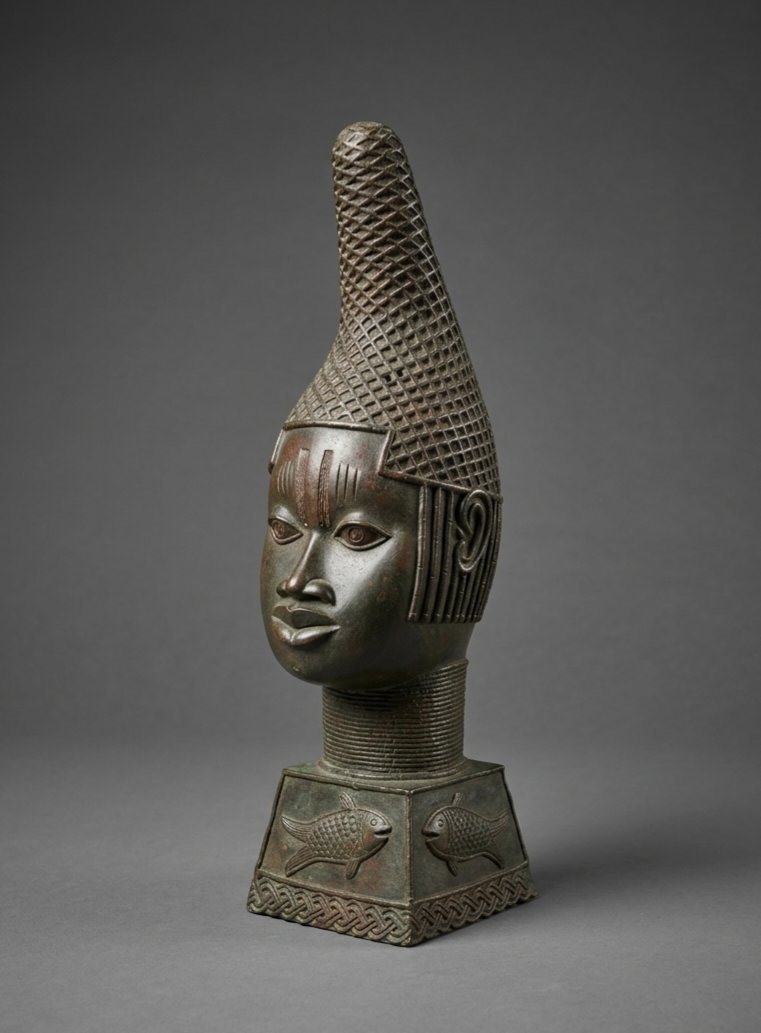 Oba Commemorative Head Bronze Ife-beni Edo-benin-photo-2