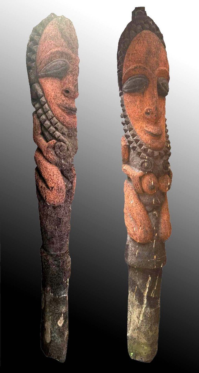 Couple De Fougères arborescentes sculptées Ambrym Vanuatu Océanie Art Premier