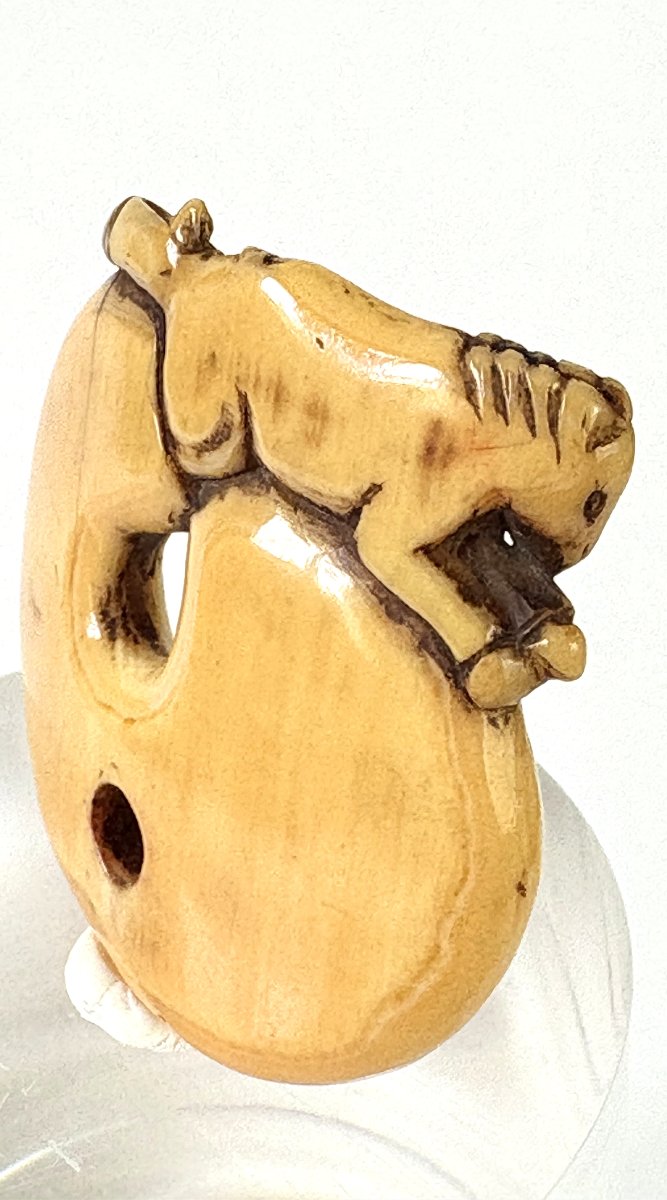 Netsuke Depicting The Horse Chorako Emerging From Its Gourd-photo-3