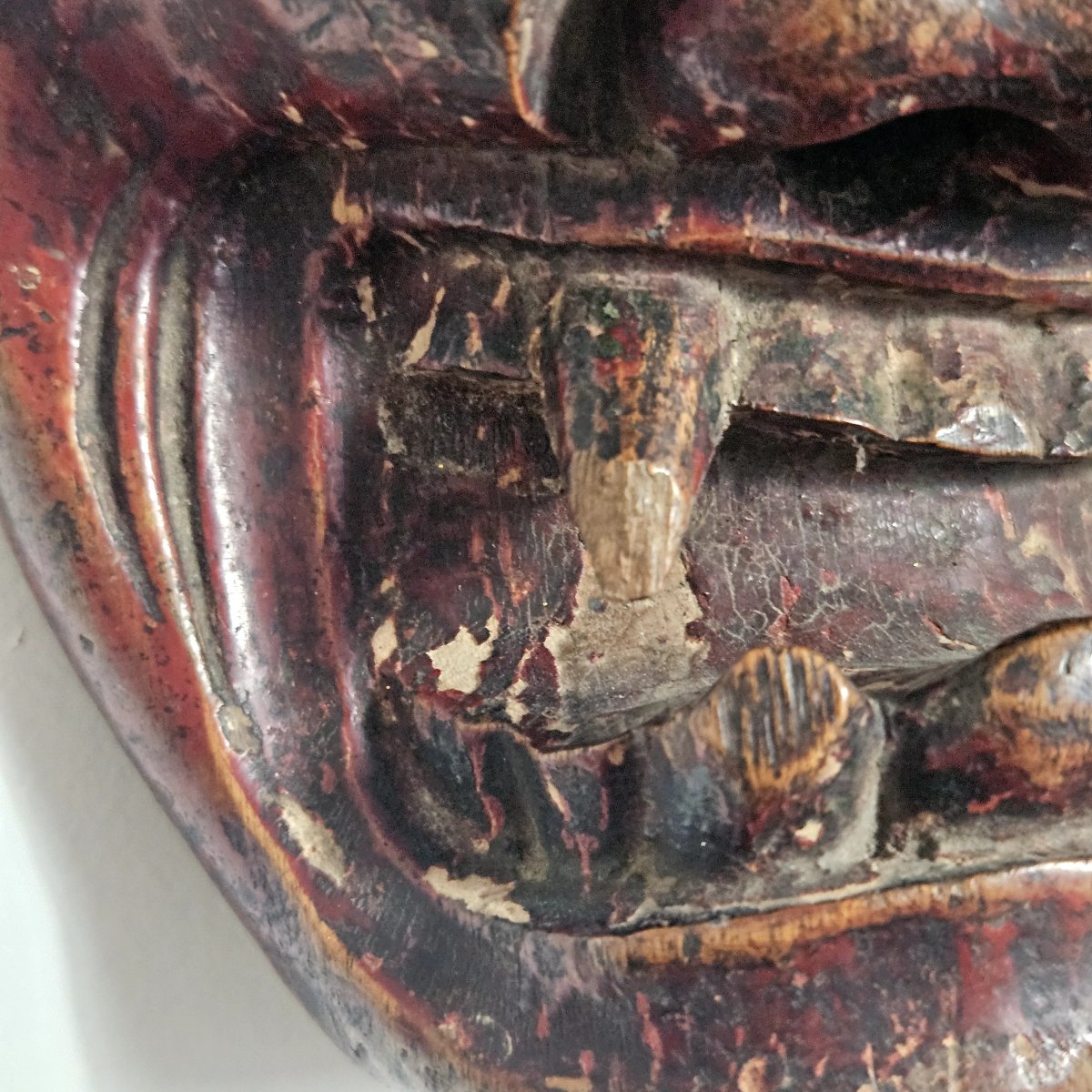 Japanese Demon Mask Made Of Lacquered Wood -photo-3