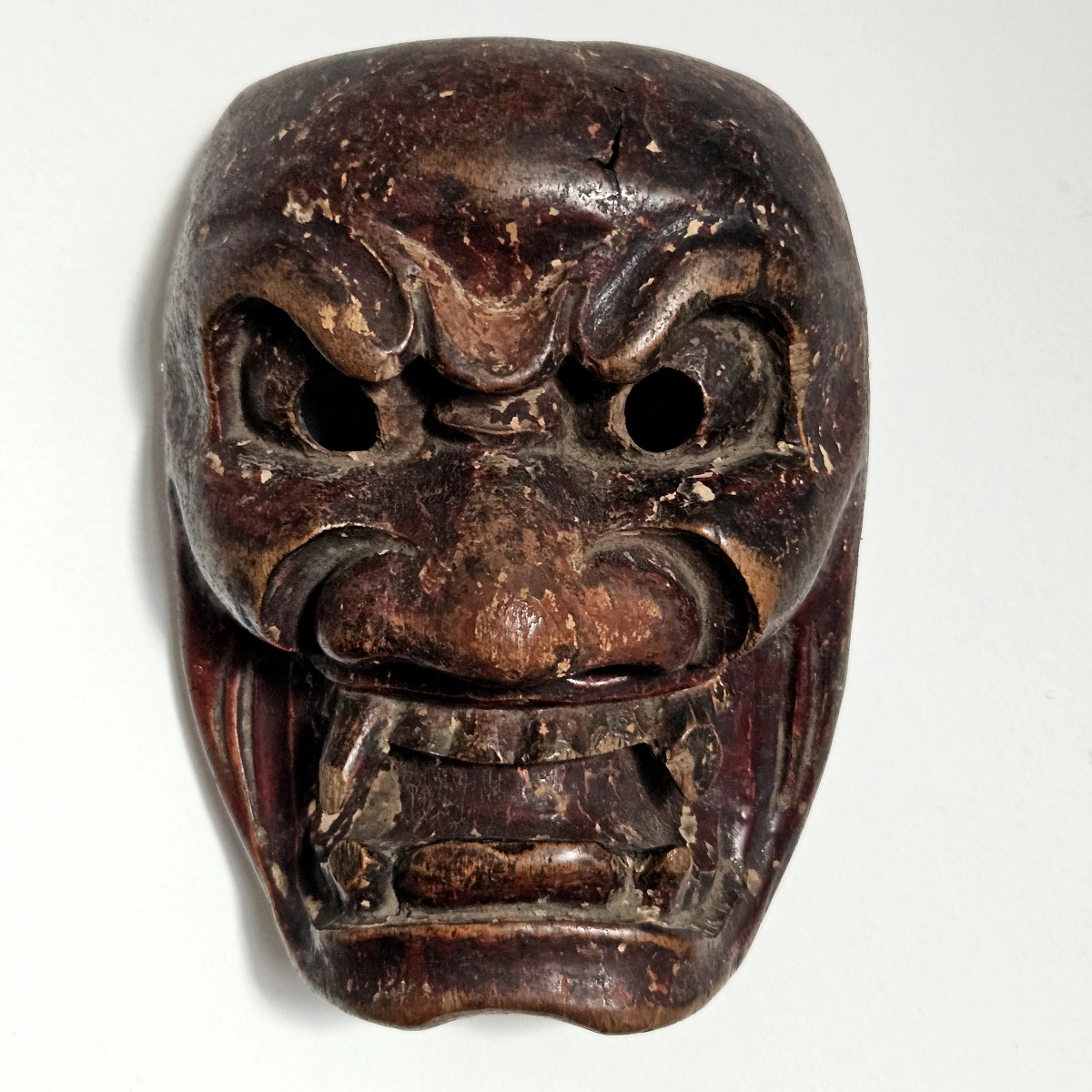 Japanese Demon Mask Made Of Lacquered Wood 