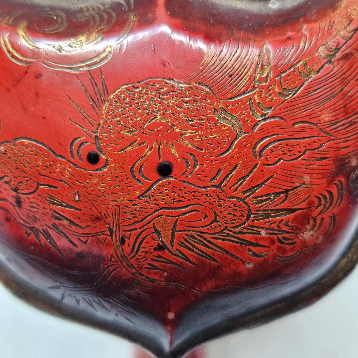 Grand Nyoi en laque Negoro à décor de dragon doré.Japon-photo-3