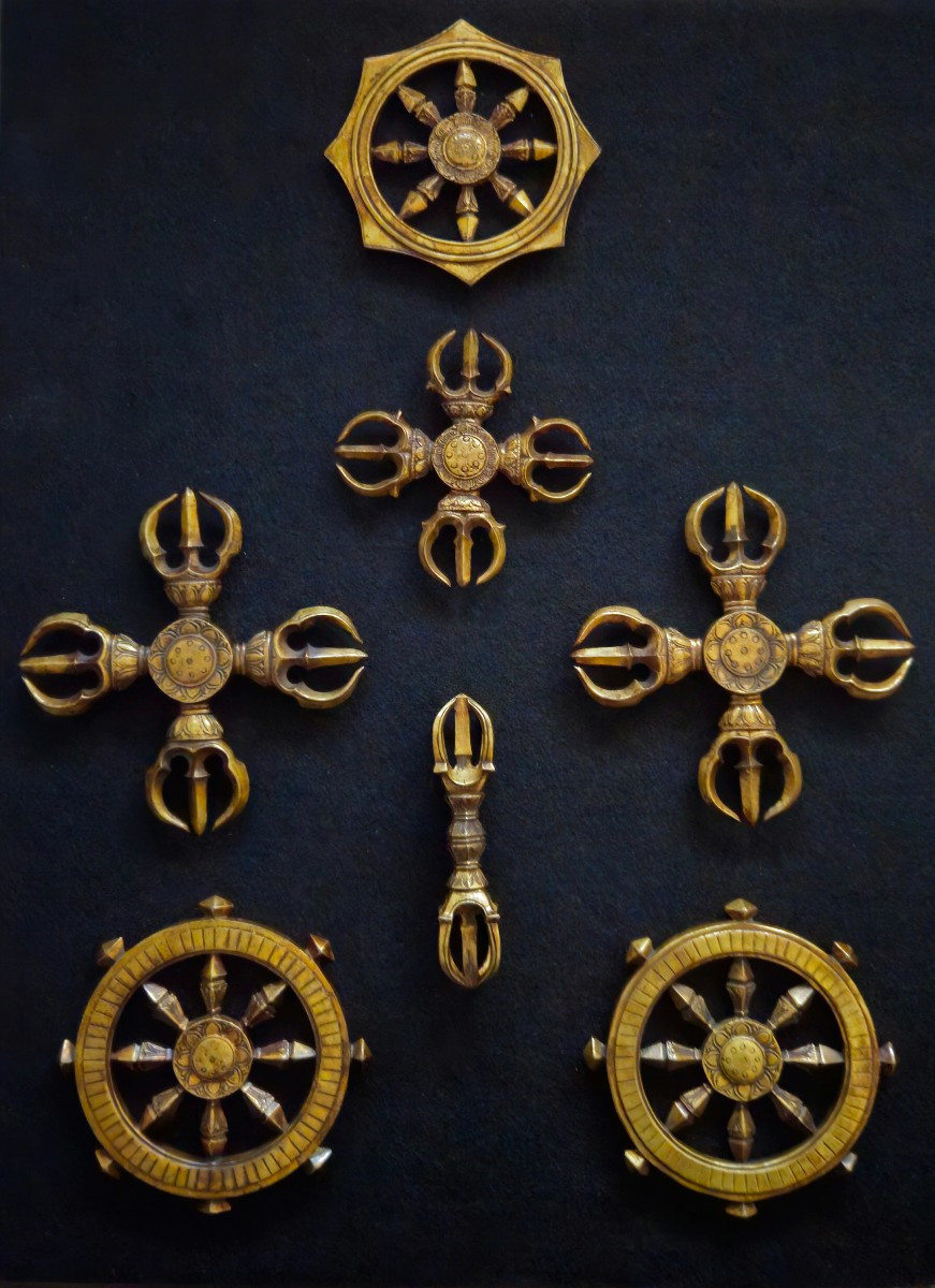 Set Of 7 Japanese Buddhist Ormolu Rinpo Vajra Katsuma Instruments