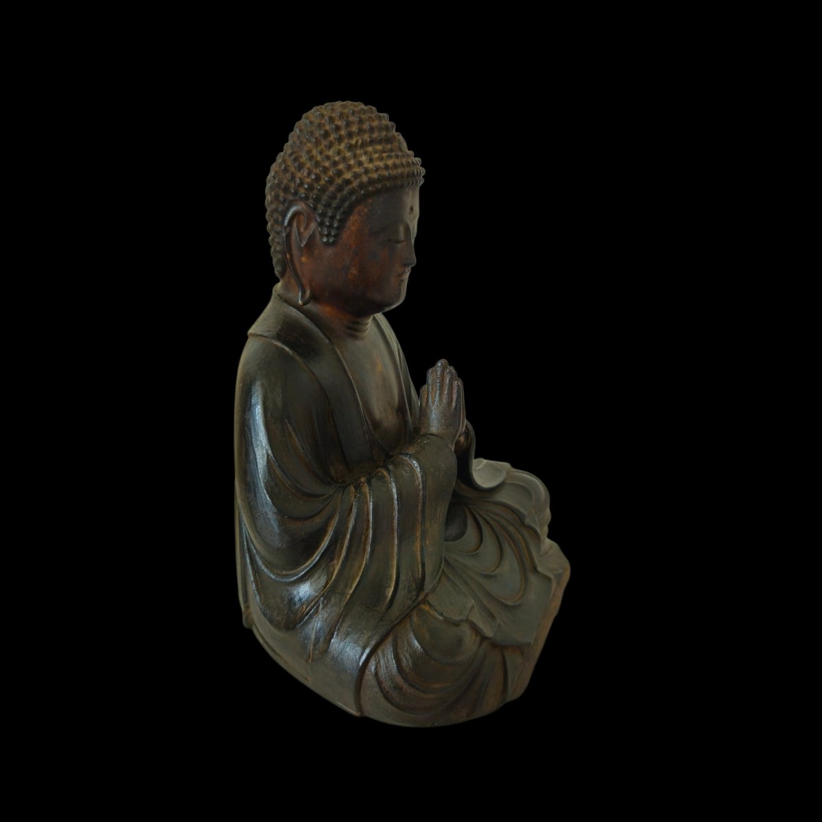 Bouddha Shakyamuni japonais en bois et dorure-photo-2