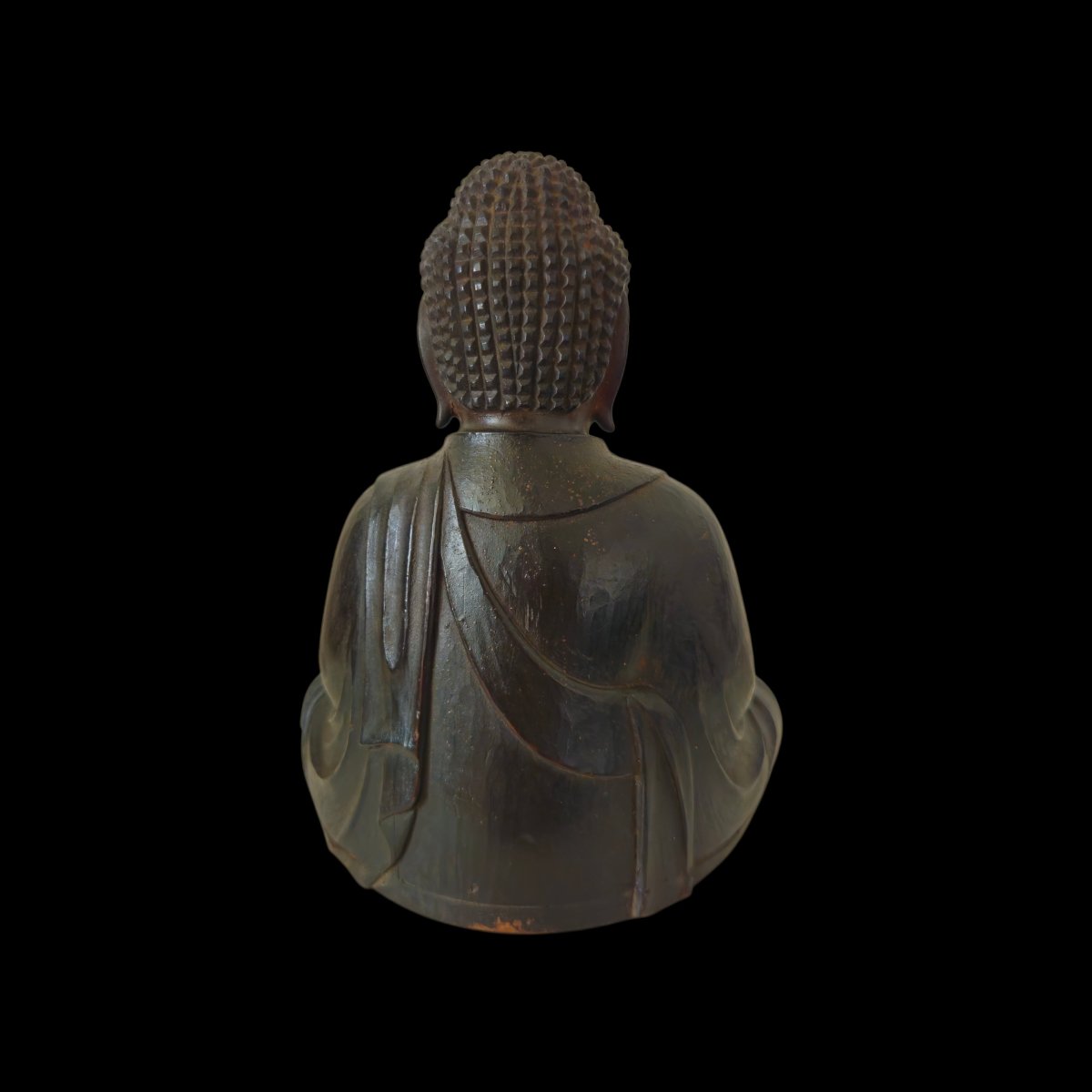 Bouddha Shakyamuni japonais en bois et dorure-photo-3