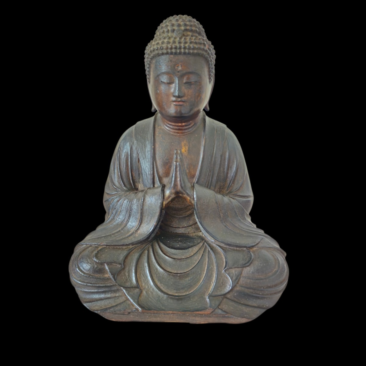 Bouddha Shakyamuni japonais en bois et dorure