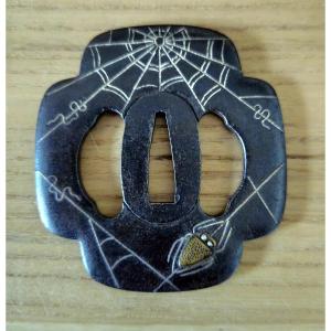 Tsuba Higo School Depicting A Spider In Its Web. 