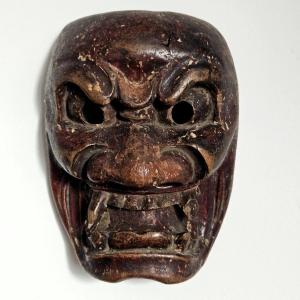 Japanese Demon Mask Made Of Lacquered Wood 