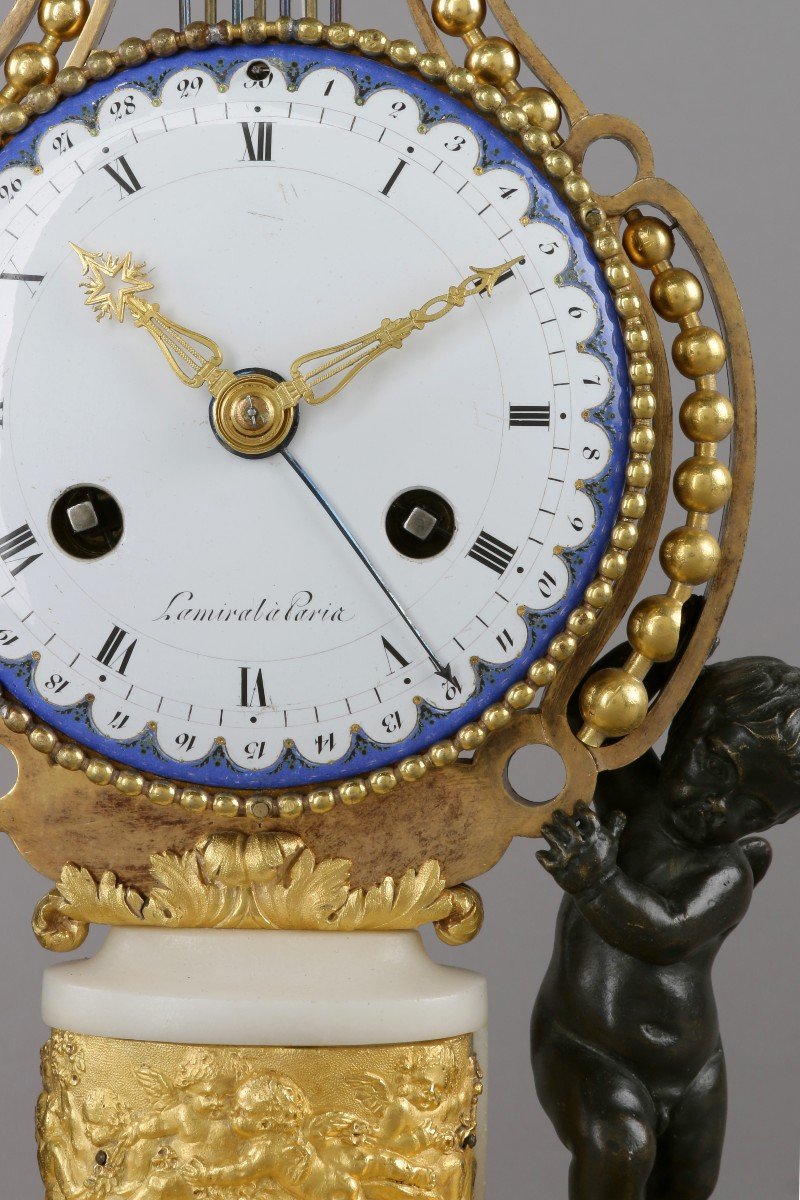 Délicate Et Superbe Pendule Lyre d'époque Louis XVI-photo-2