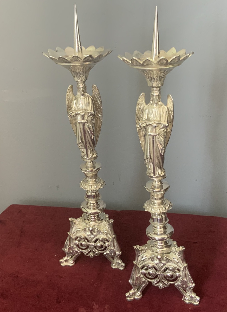 Pair Of Silver-plated Bronze Candlesticks