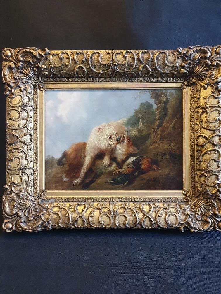  Huile Sur Toile Signe  J.Bateman ( 1814 - 1849 ) Scène Animalière 