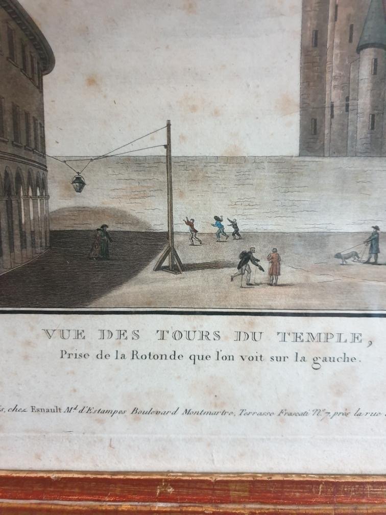 Gravure  " Vue des tours du temple " A Paris chez Esnault  époque fin XVIII éme siècle -photo-2