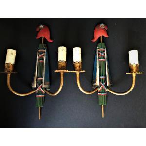 Pair Of Tole Sconces From Maison Bagués For Jansen Late World War II Period