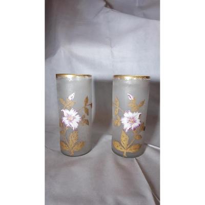 Paire De Vases Cylindriques Legras 