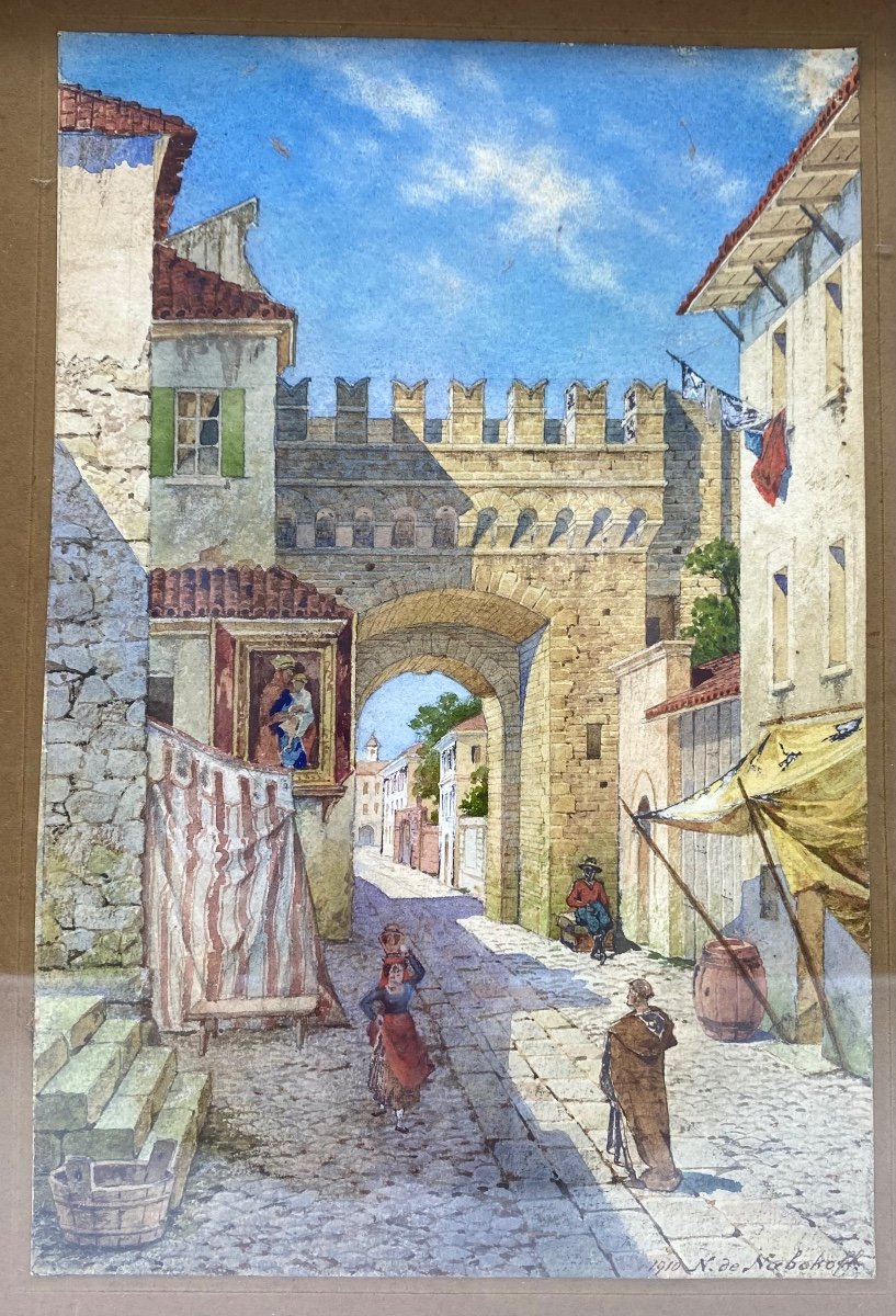1910 Russian Watercolor Nikolai Vassilievich Nabokoff 