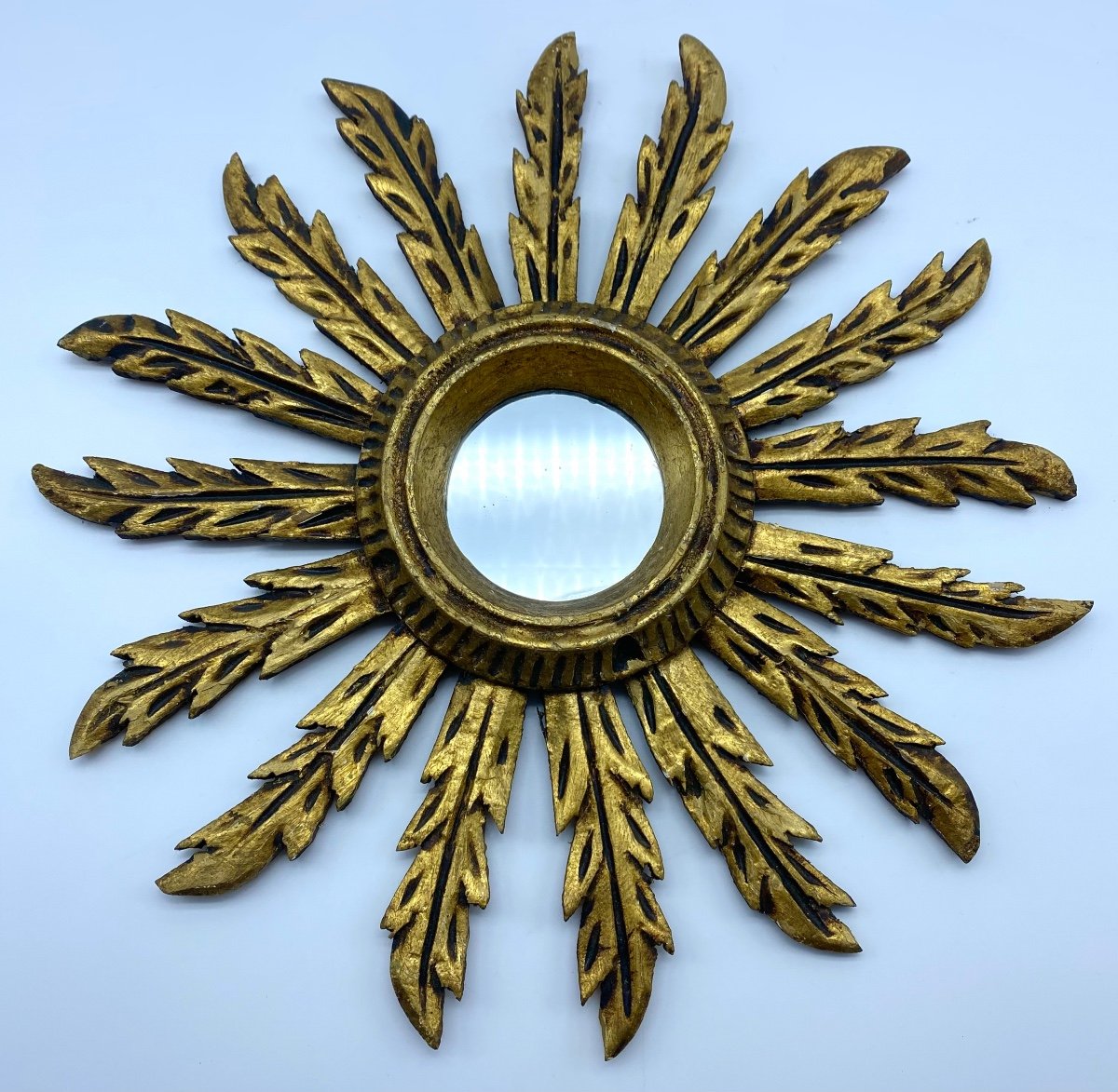 Spain XX A Beautiful Sunburst Mirror In Gilded Wood In Baroque Style -photo-3