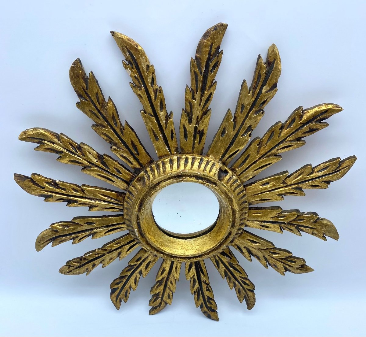 Spain XX A Beautiful Sunburst Mirror In Gilded Wood In Baroque Style -photo-4