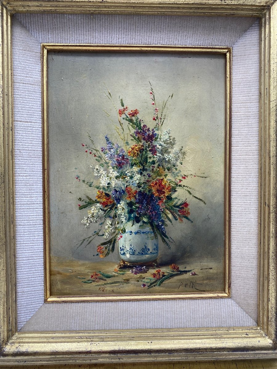 France XIX Eugène Petit (1839-1886) Oil Painting On Panel Vase Of Wild Flowers-photo-2
