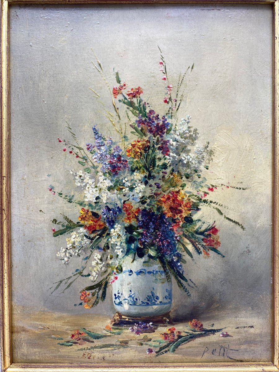 France XIX Eugène Petit (1839-1886) Oil Painting On Panel Vase Of Wild Flowers-photo-3