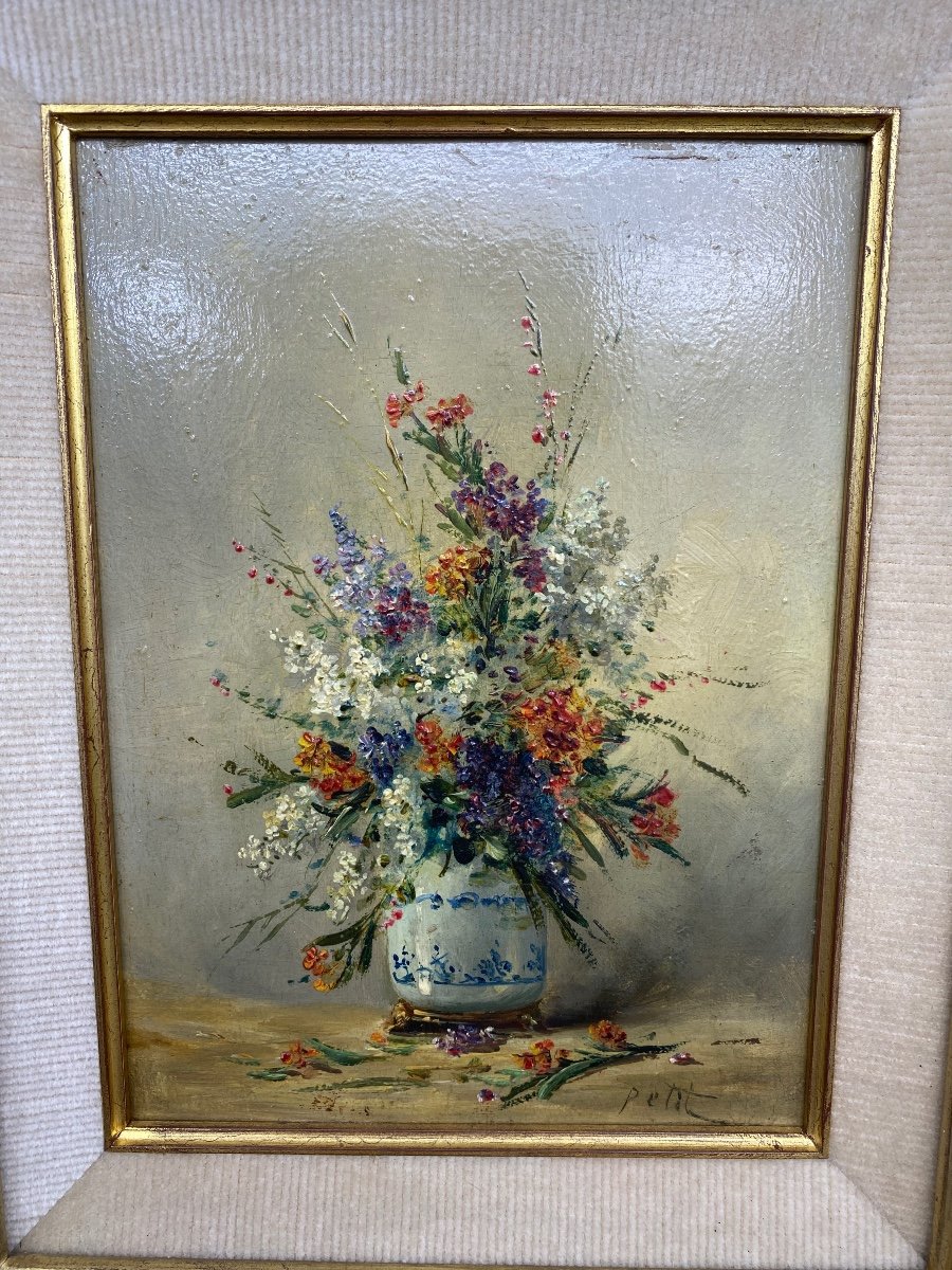 France XIX Eugène Petit (1839-1886) Oil Painting On Panel Vase Of Wild Flowers-photo-1