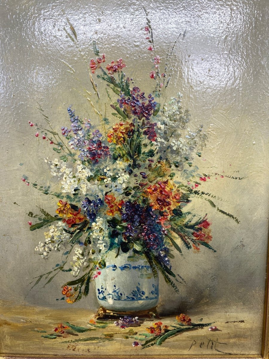 France XIX Eugène Petit (1839-1886) Oil Painting On Panel Vase Of Wild Flowers-photo-3