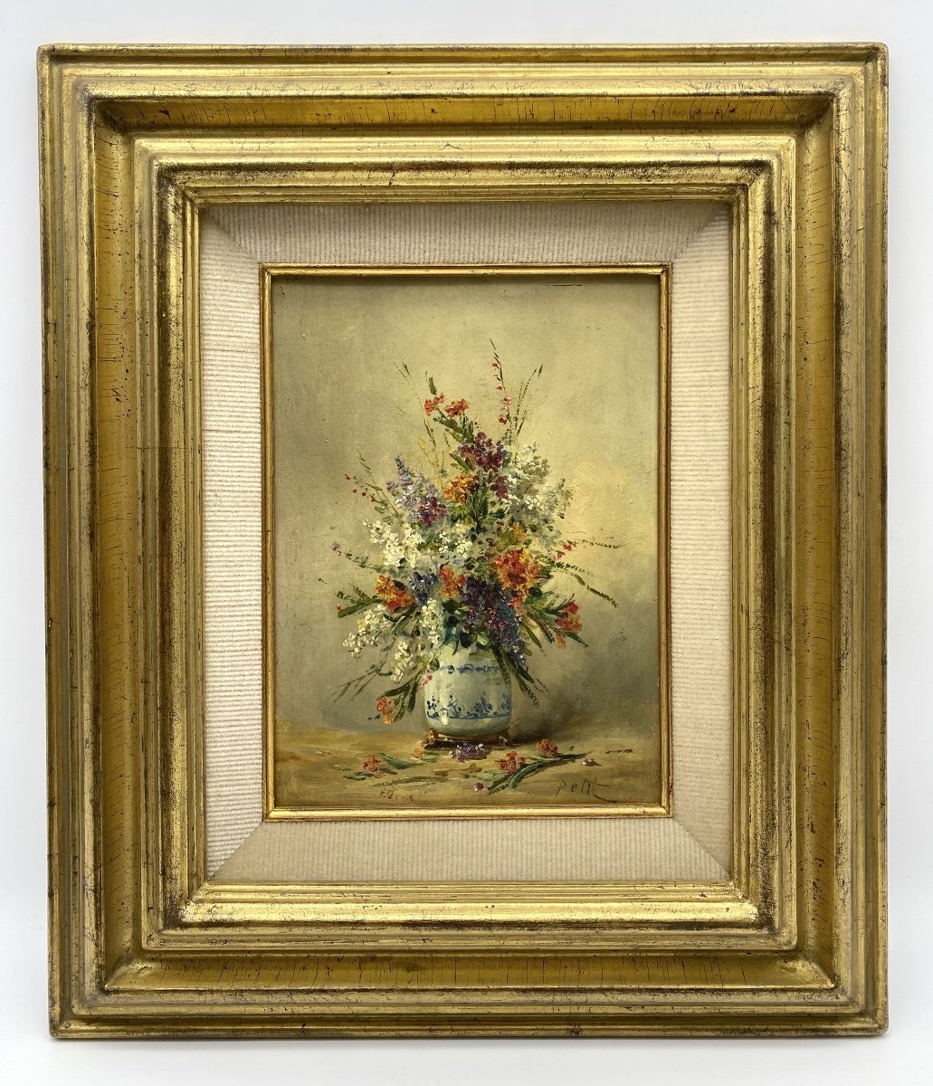 France XIX Eugène Petit (1839-1886) Oil Painting On Panel Vase Of Wild Flowers