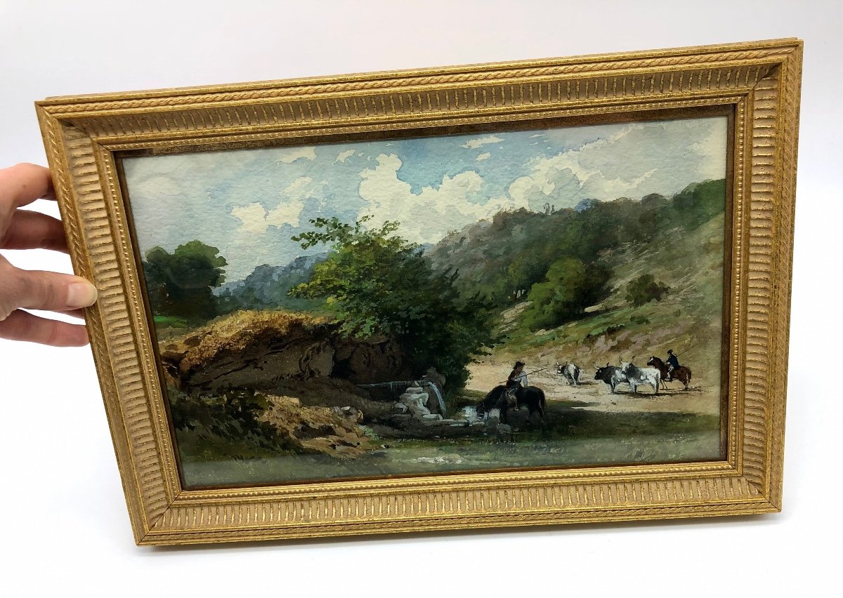 Jean-Achille Benouville (1815-1891) Peinture Paysage Aquarelle Gouache -photo-2