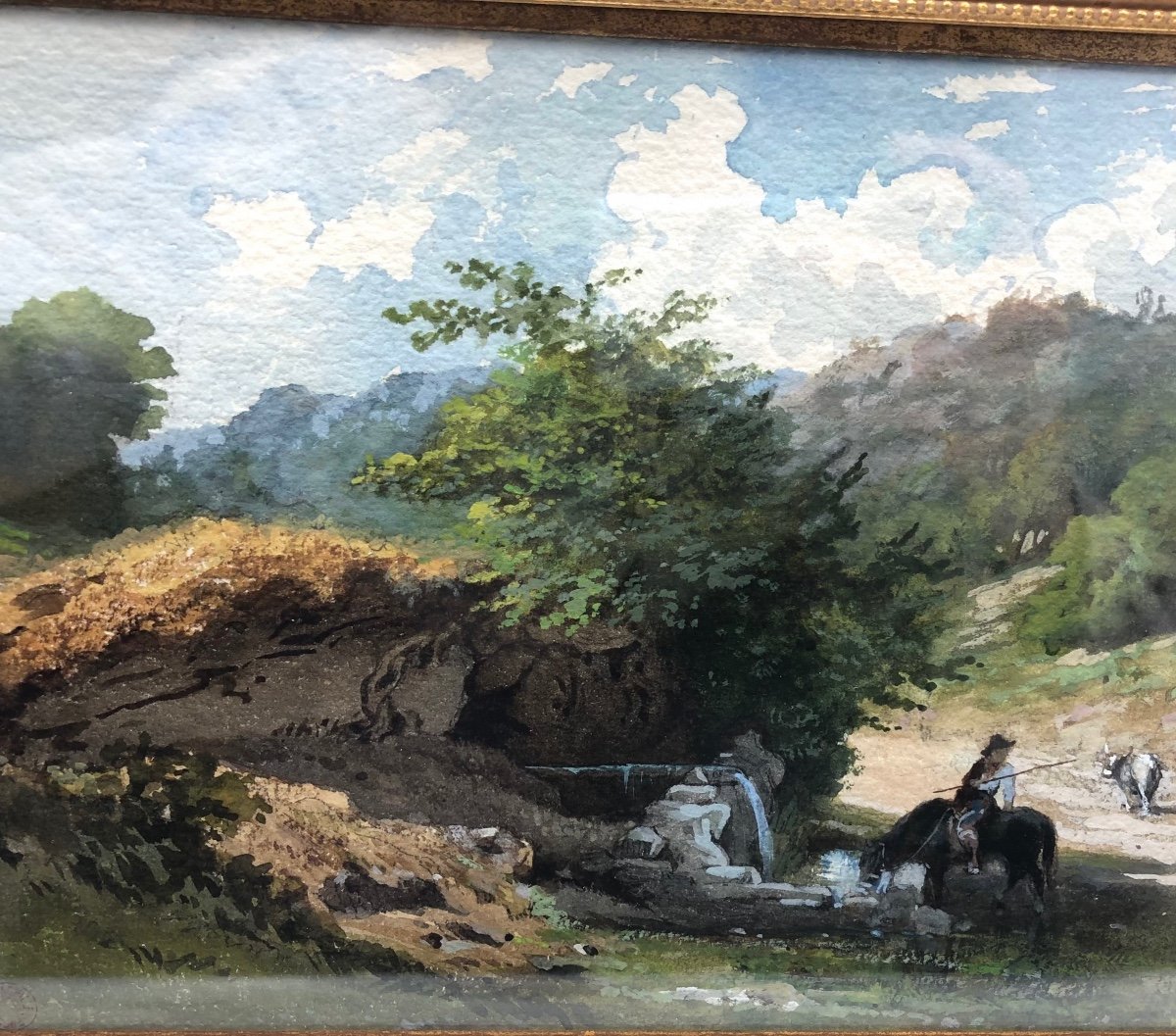 Jean-Achille Benouville (1815-1891) Peinture Paysage Aquarelle Gouache -photo-1