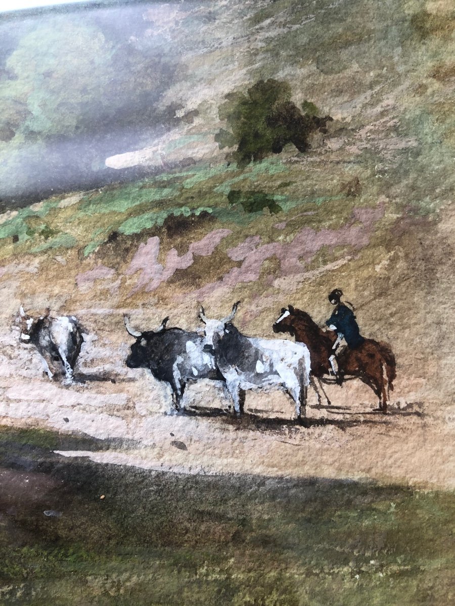 Jean-Achille Benouville (1815-1891) Peinture Paysage Aquarelle Gouache -photo-2