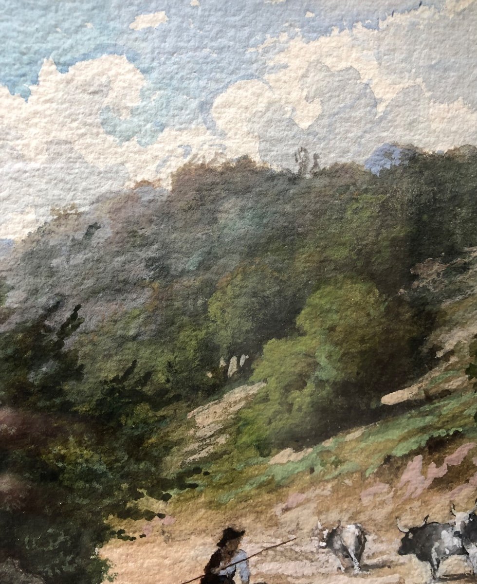 Jean-Achille Benouville (1815-1891) Peinture Paysage Aquarelle Gouache -photo-3