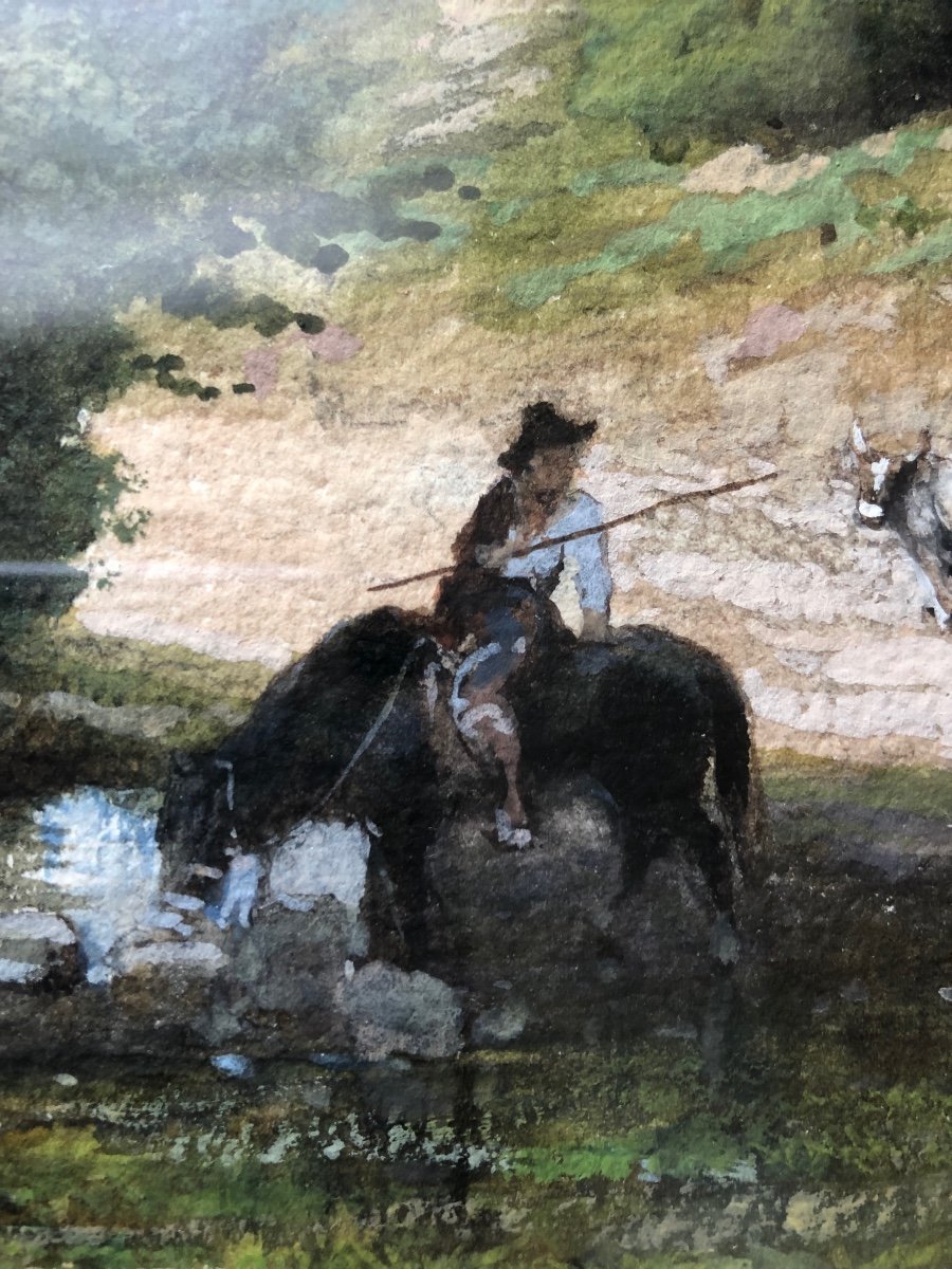 Jean-Achille Benouville (1815-1891) Peinture Paysage Aquarelle Gouache -photo-6