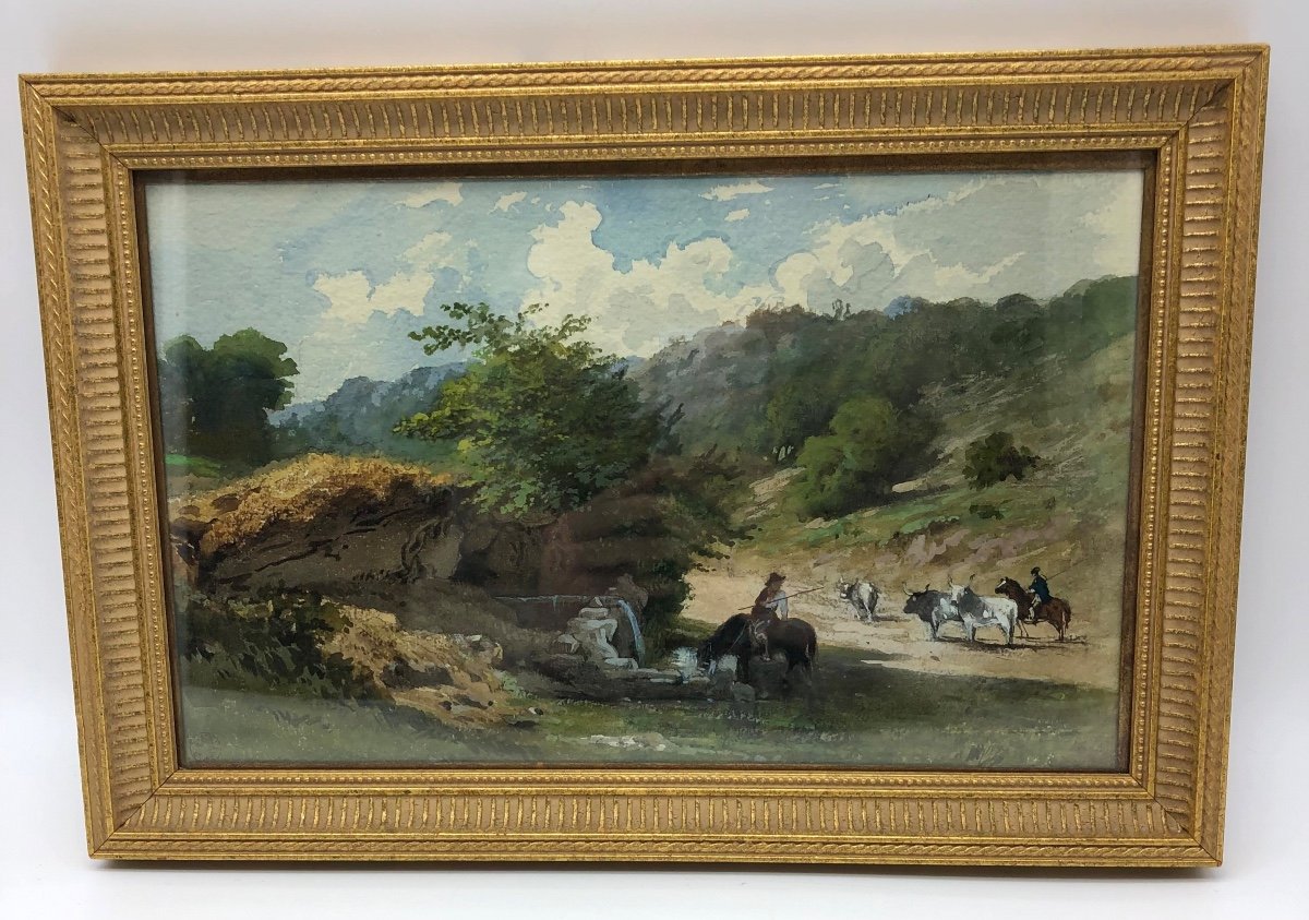 Jean-Achille Benouville (1815-1891) Peinture Paysage Aquarelle Gouache 