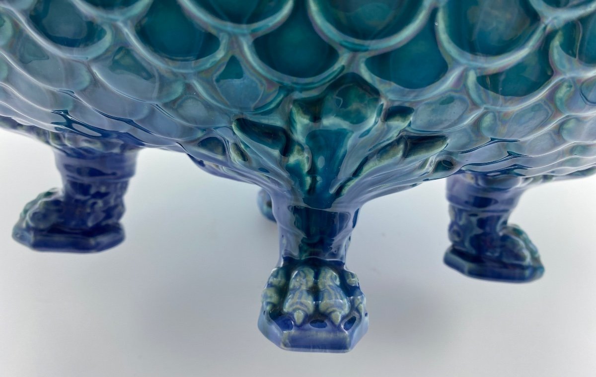  Large Turquoise Enamelled Majolica Planter Jérôme Massier Vallauris-photo-7